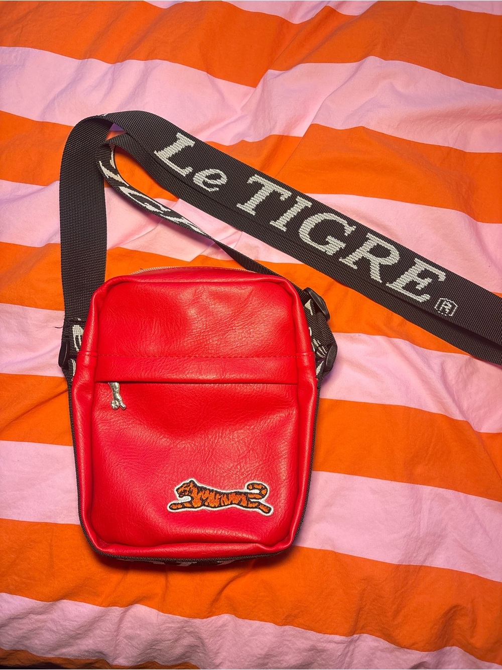 Le Tigre Red Men’s Crossbody Belt Bag with Black Branded Strap